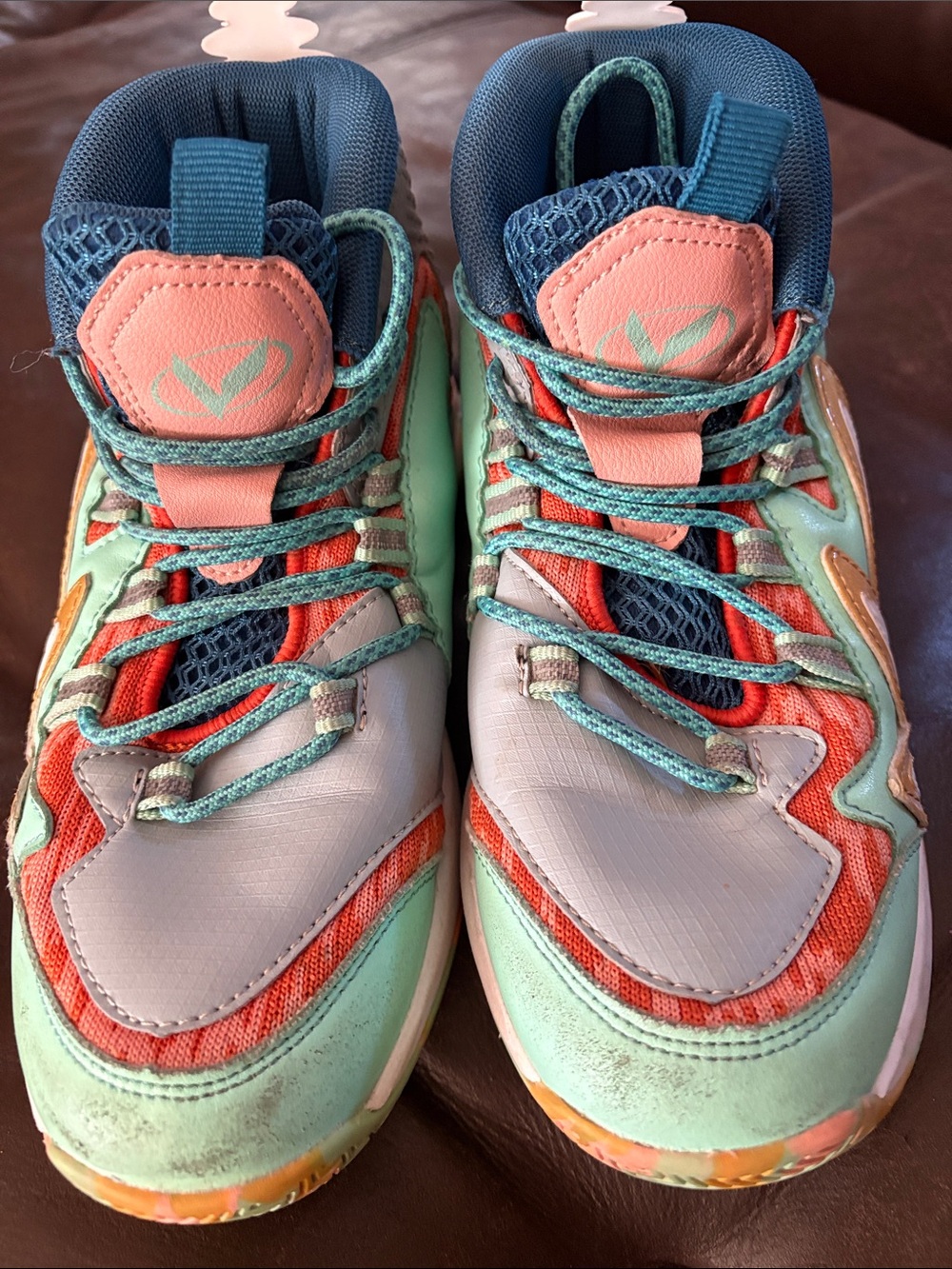 Kids Mint Green & Coral Athletic Sneakers - Breathable Comfort